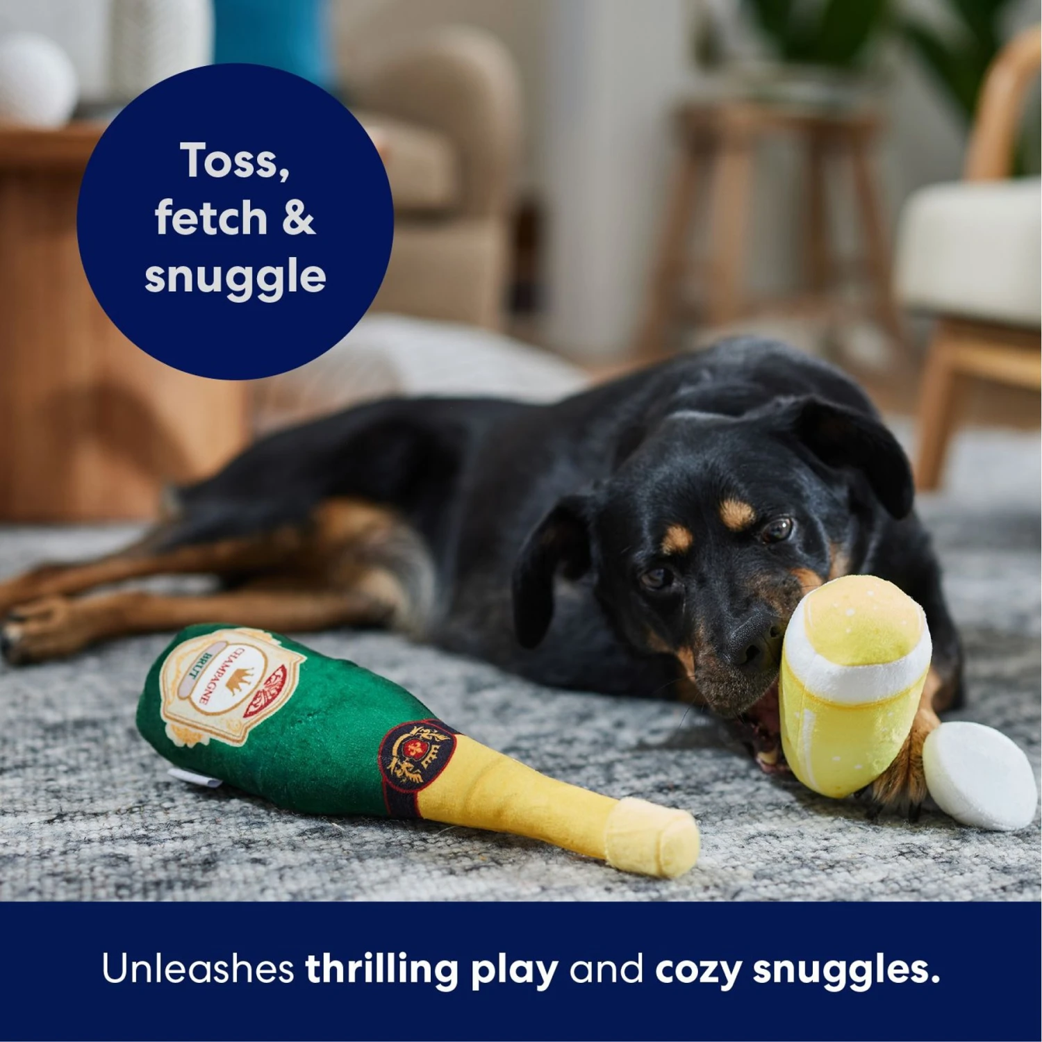 Frisco Champagne & Flute Plush Squeaky Dog Toy 5 Frisco Champagne & Flute Plush Squeaky Dog Toy - Image 5