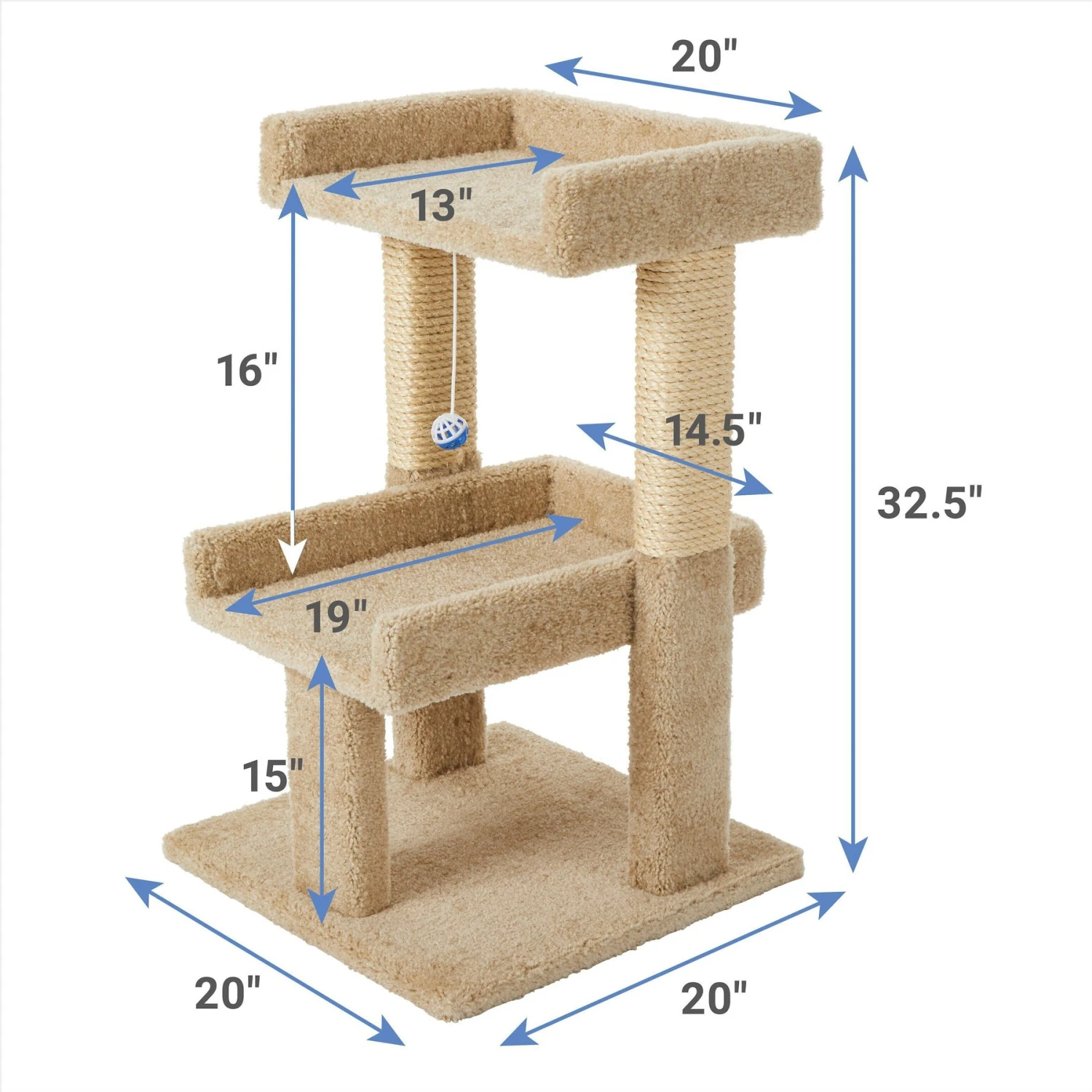 Frisco 32-in Real Carpet Wooden Cat Tree With Toy 2 Frisco 32-in Real Carpet Wooden Cat Tree With Toy - Image 2