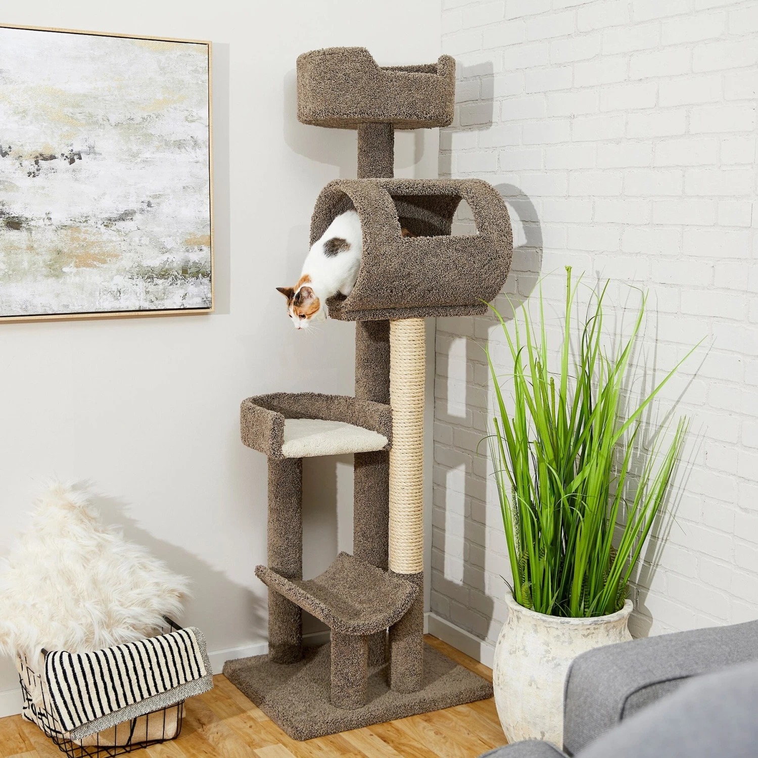 Frisco 69-in Real Carpet Wooden Cat Tree 1 Frisco 69-in Real Carpet Wooden Cat Tree