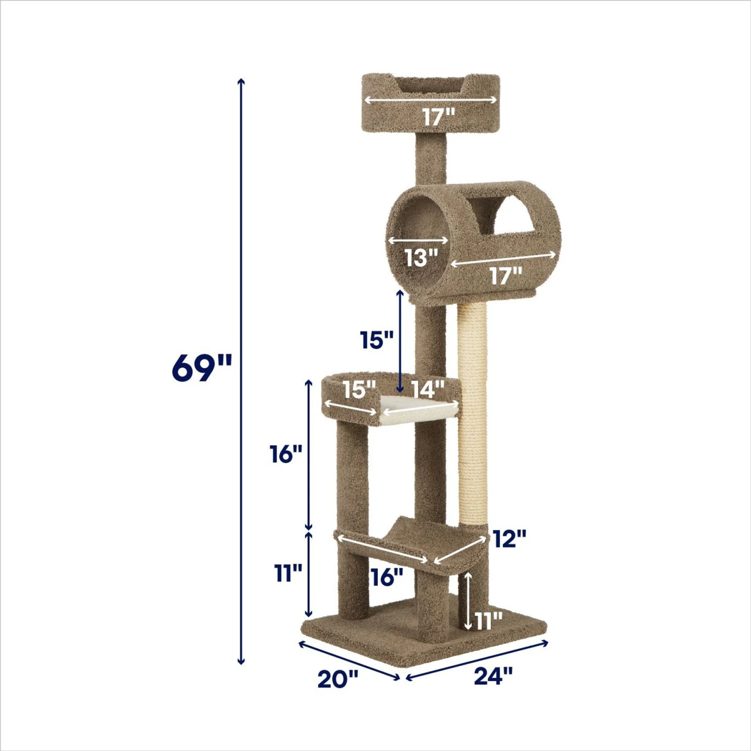 Frisco 69-in Real Carpet Wooden Cat Tree 2 Frisco 69-in Real Carpet Wooden Cat Tree - Image 2