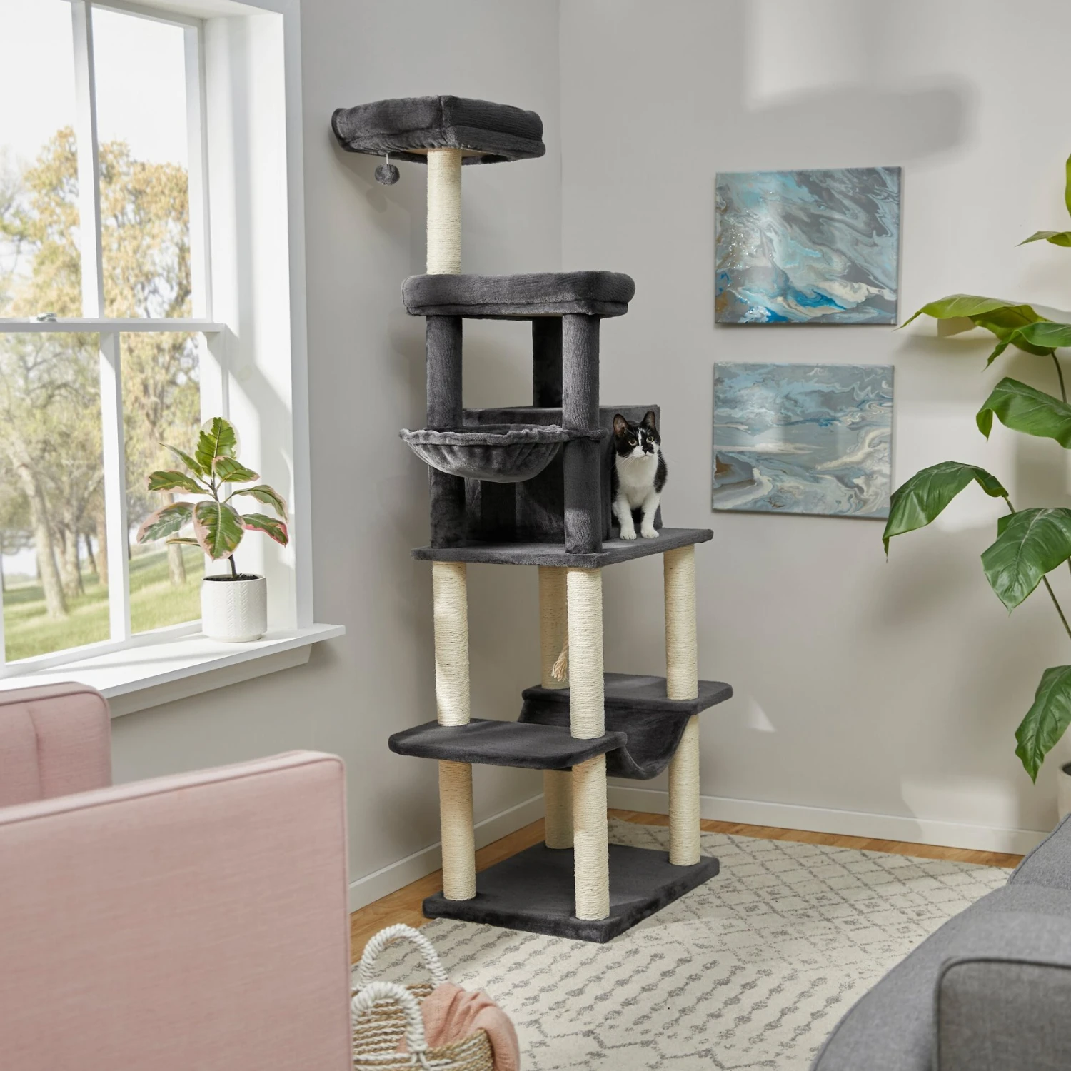 Frisco 73-in Cat Tree With Hammock, Condo, Lounge Basket, Top Perch & Bed 1 Frisco 73-in Cat Tree With Hammock, Condo, Lounge Basket, Top Perch & Bed