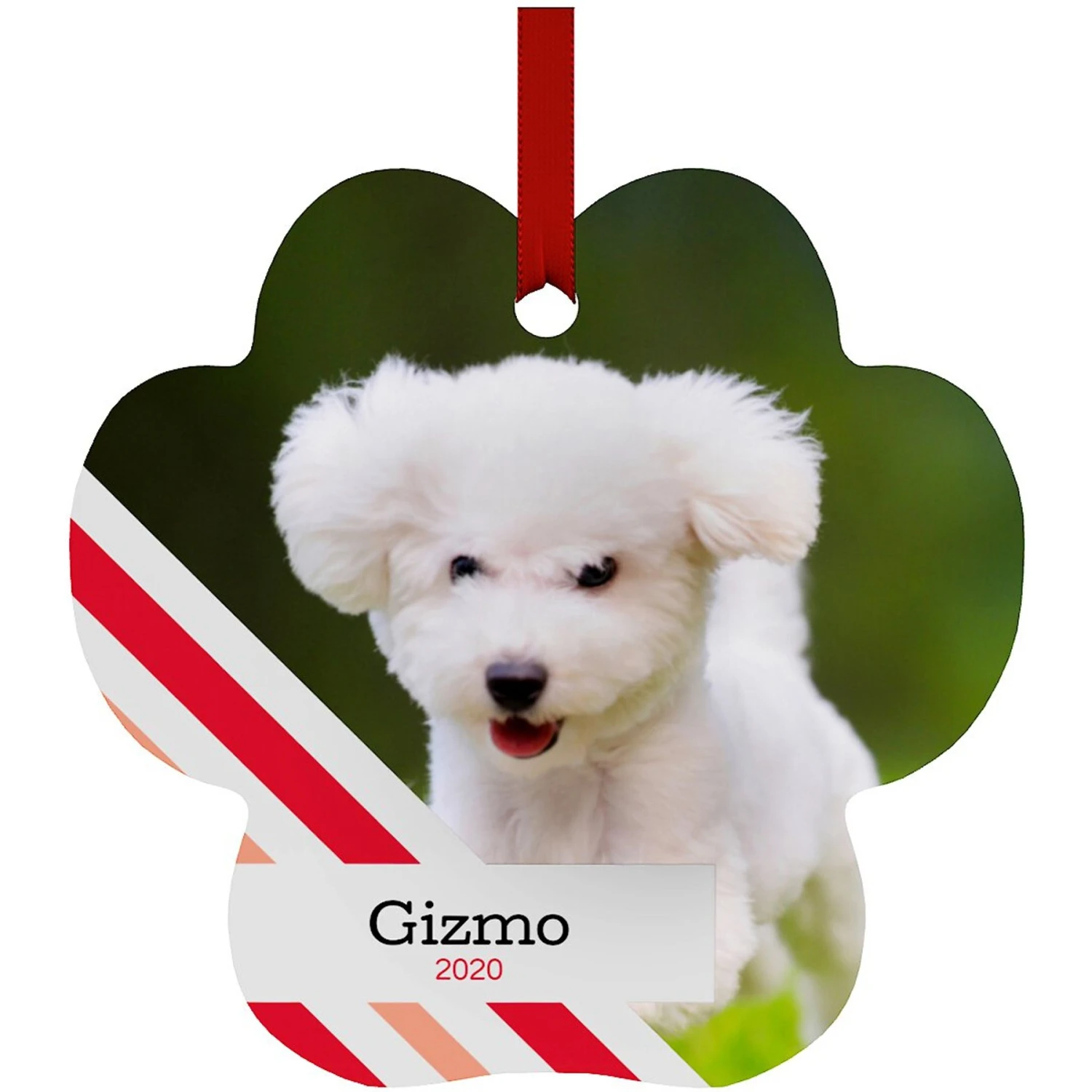 Frisco Peppermint Stripes Paw Shape Metal Personalized Dog & Cat Holiday Ornament 1 Frisco Peppermint Stripes Paw Shape Metal Personalized Dog & Cat Holiday Ornament
