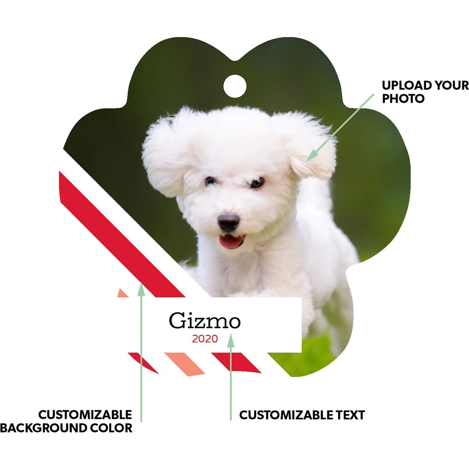 Frisco Peppermint Stripes Paw Shape Metal Personalized Dog & Cat Holiday Ornament 2 Frisco Peppermint Stripes Paw Shape Metal Personalized Dog & Cat Holiday Ornament - Image 2