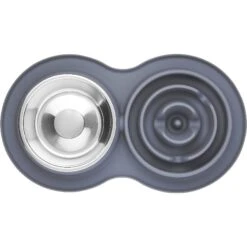 Frisco Silicone Stainless Steel Double Diner Slow Feeder Dog & Cat Bowl, Grey, 3 Cup -Frisco 277549 PT4. AC SS1800 V1627935299