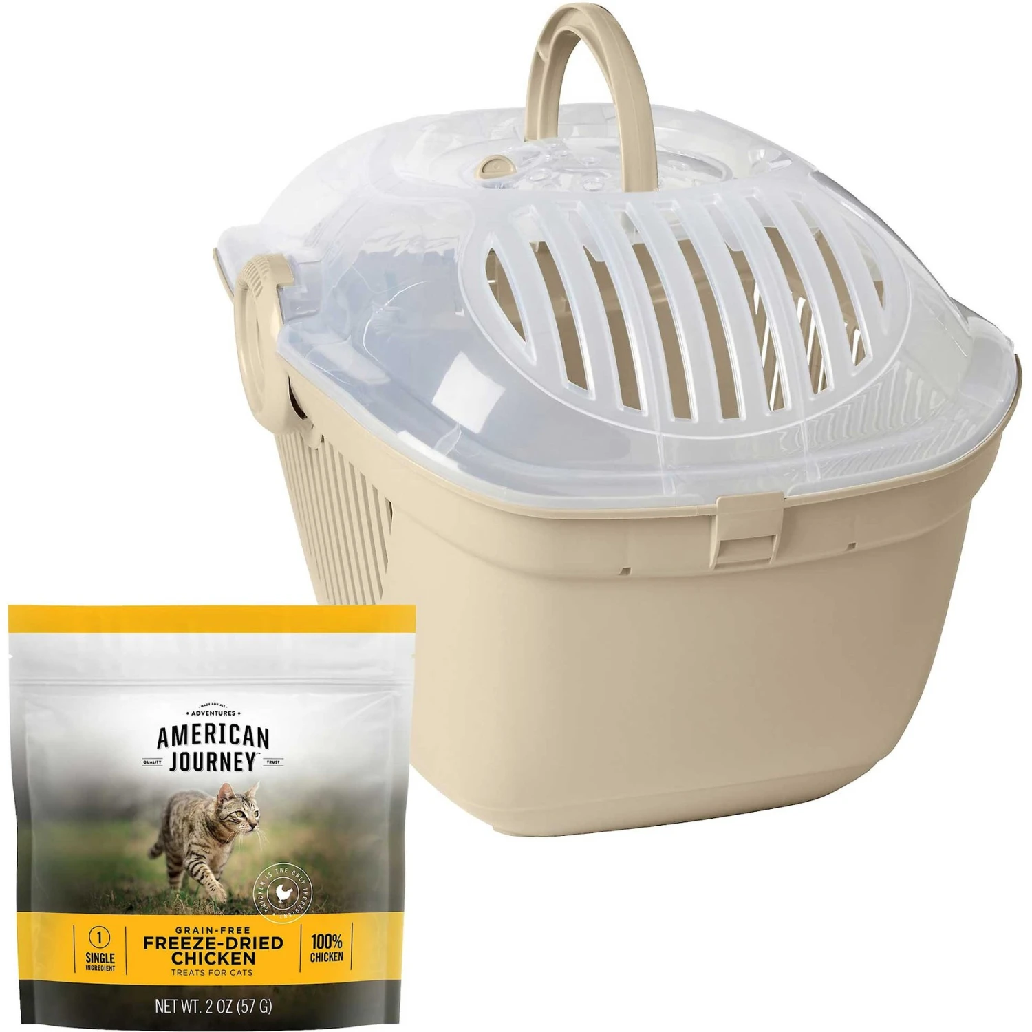 Frisco Top Loading Cat Kennel & American Journey 100% Chicken Freeze-Dried Grain-Free Cat Treats 1 Frisco Top Loading Cat Kennel & American Journey 100% Chicken Freeze-Dried Grain-Free Cat Treats