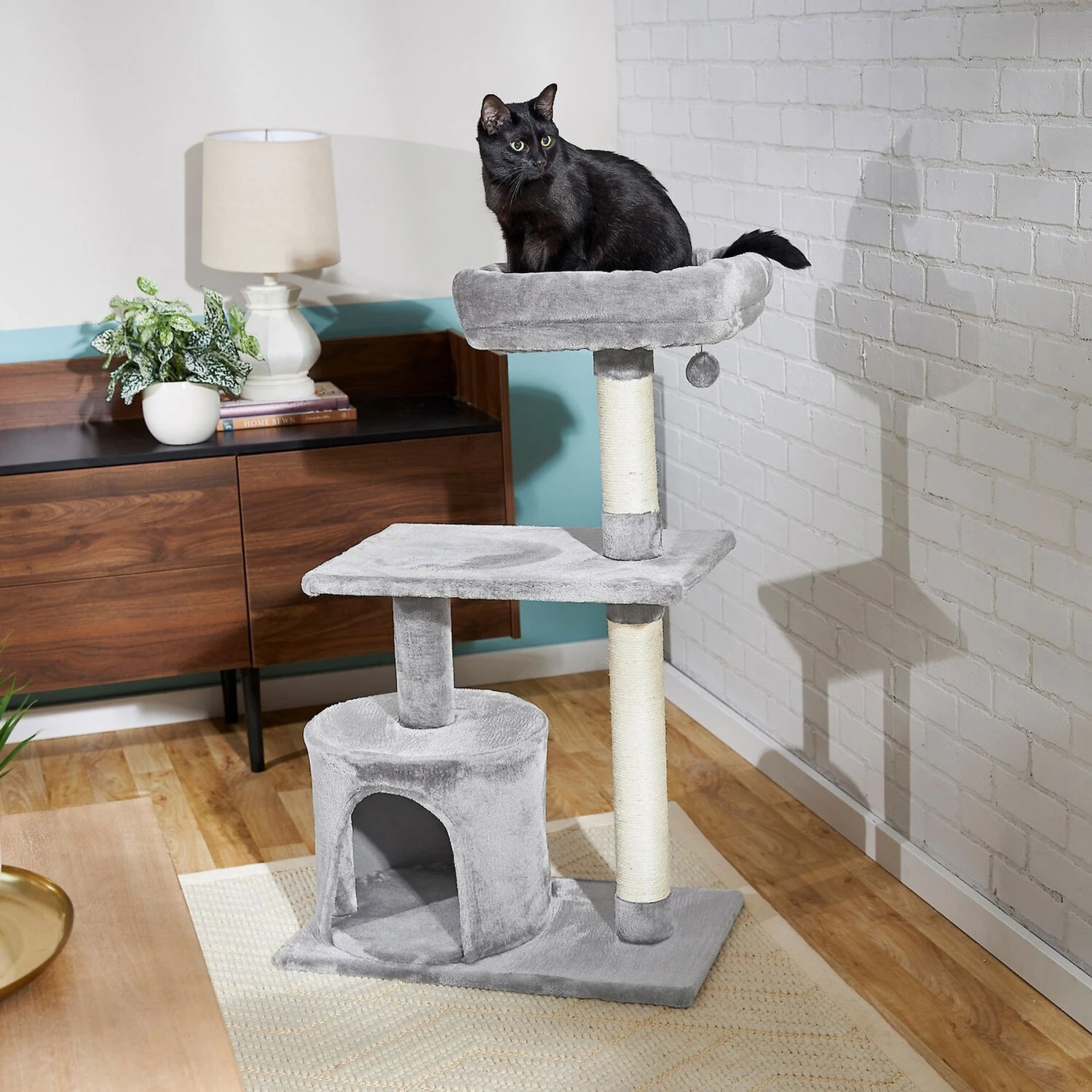 Frisco 61-in Faux Fur Cat Tree & Condo & Frisco 38-in Cat Tree With Condo, Top Perch & Toy 9 Frisco 61-in Faux Fur Cat Tree & Condo & Frisco 38-in Cat Tree With Condo, Top Perch & Toy - Image 9