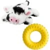 Frisco Cow Plush Squeaky Dog Toy & Playology Scented Dual Layer Ring Dog Toy