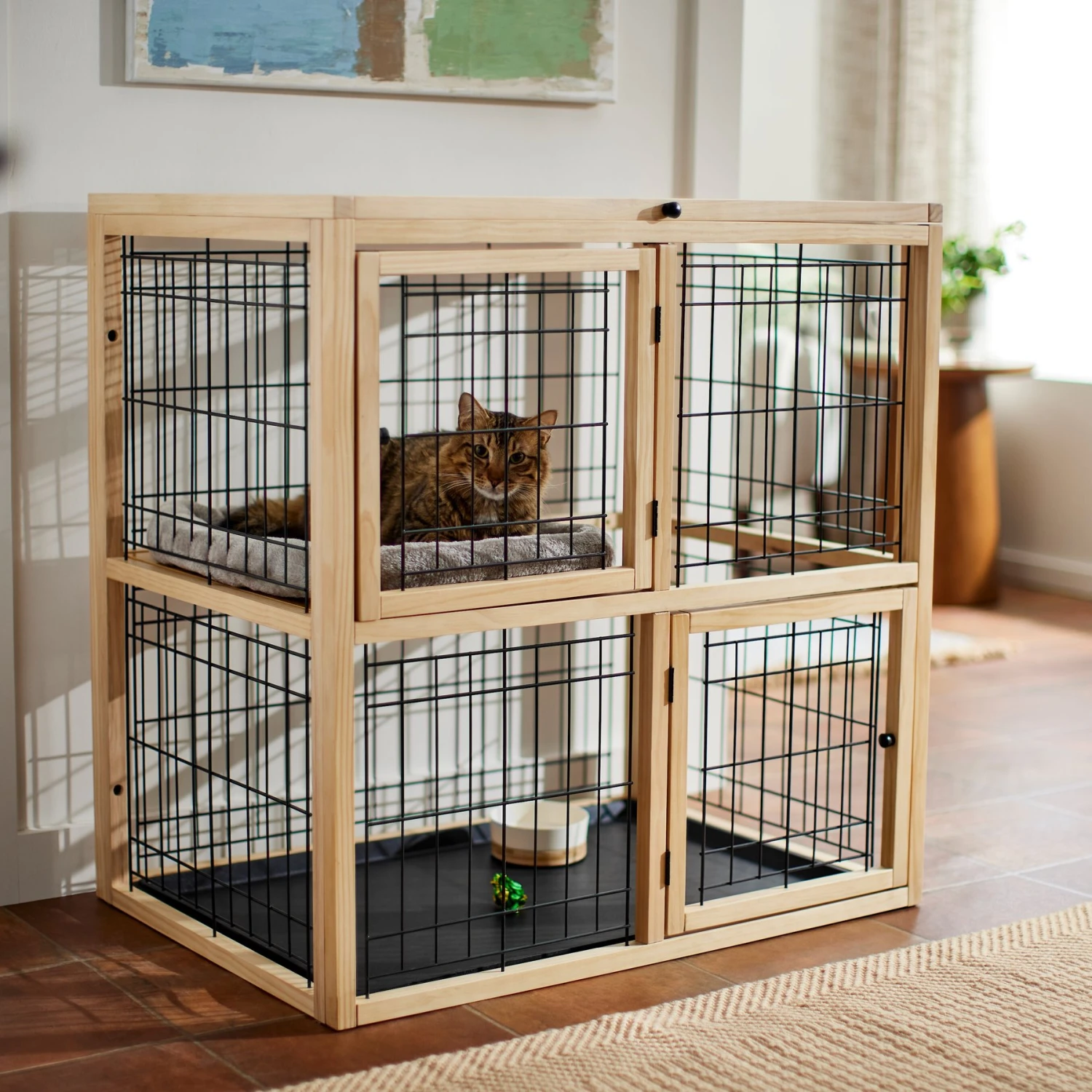 Frisco Collapsible Wood & Wire Cat Cage Playpen, 2 Level 1 Frisco Collapsible Wood & Wire Cat Cage Playpen, 2 Level