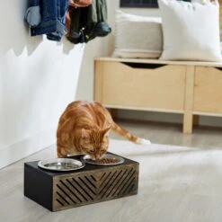 Frisco Premium Wood Elevated Stainless Steel Double Diner Dog & Cat Bowl, Black, 3 Cup -Frisco 331509 PT3. AC SS1800 V1657656894