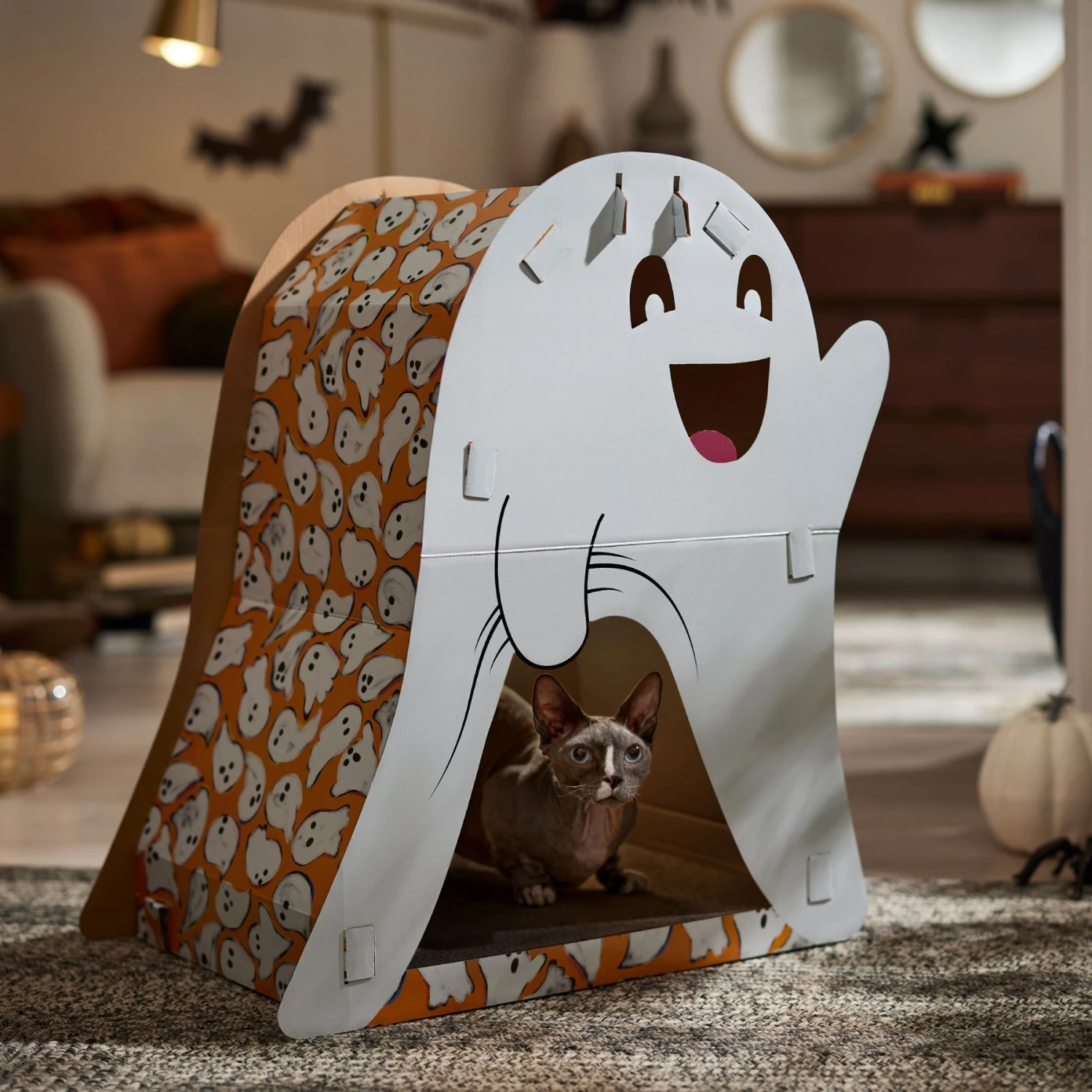 Frisco Halloween Cutie Ghost Cardboard Cat House With Catnip 5 Frisco Halloween Cutie Ghost Cardboard Cat House With Catnip - Image 5
