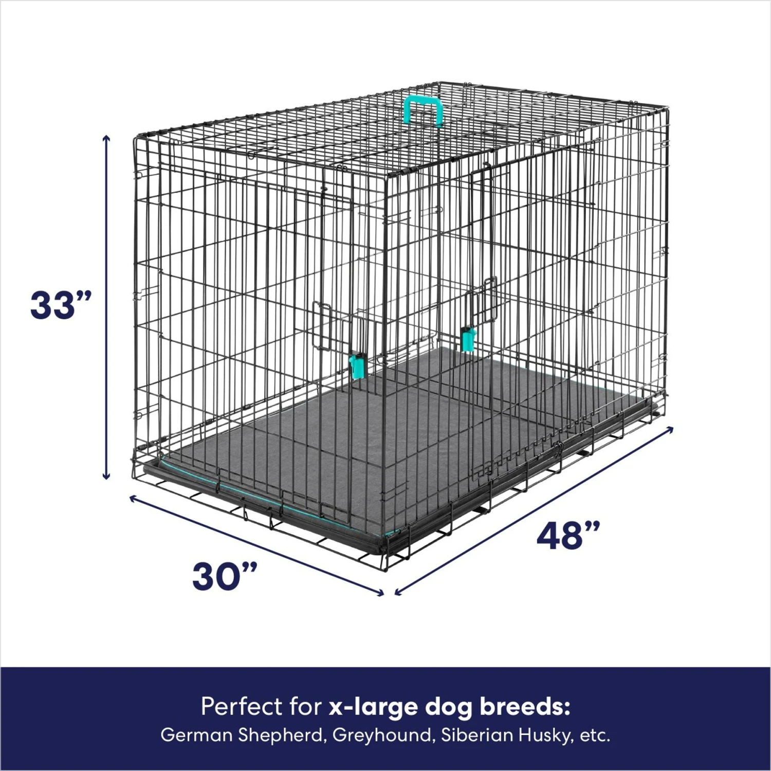 Frisco Heavy Duty Enhanced Lock Double Door Fold & Carry Wire Dog Crate & Mat Kit & MidWest Quiet Time Fleece Dog Crate Mat 3 Frisco Heavy Duty Enhanced Lock Double Door Fold & Carry Wire Dog Crate & Mat Kit & MidWest Quiet Time Fleece Dog Crate Mat - Image 3