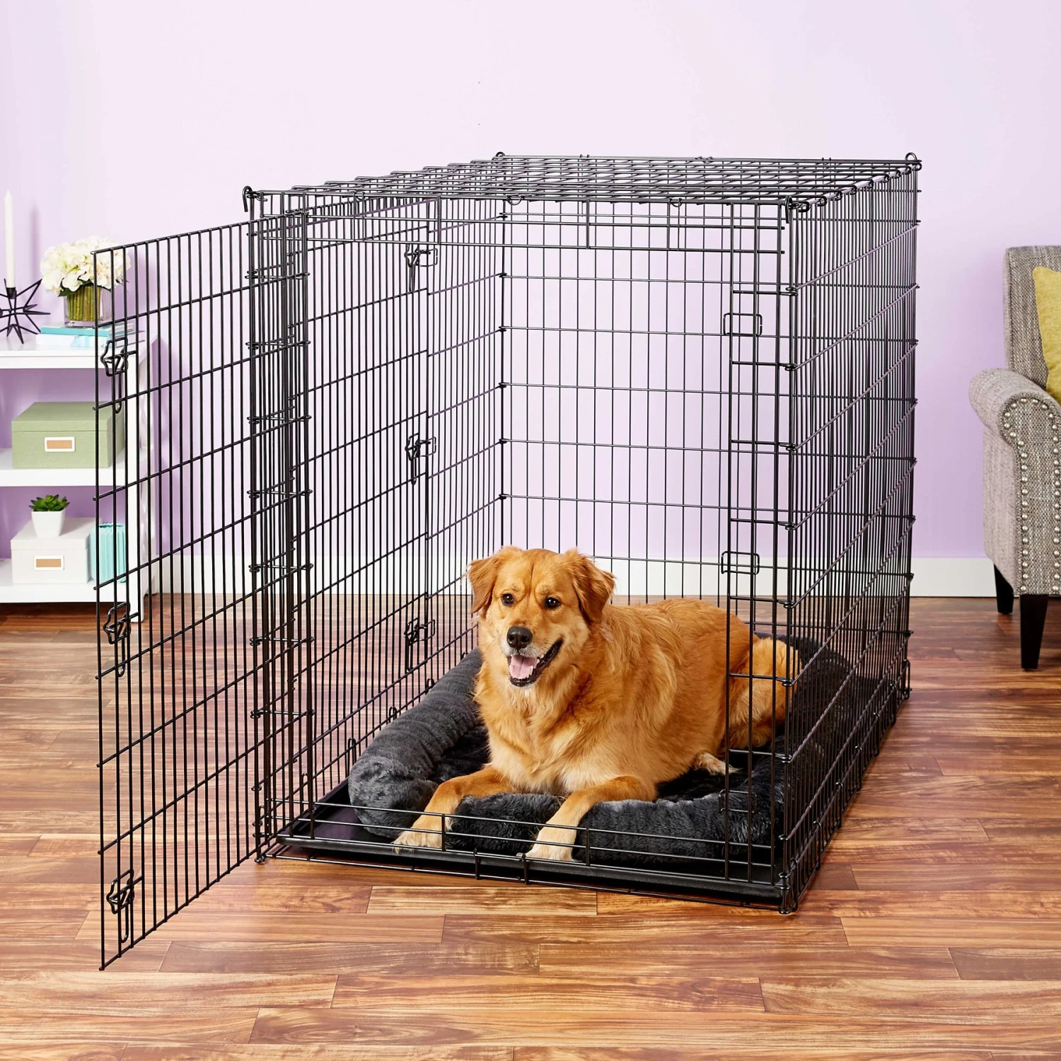 Frisco Heavy Duty Enhanced Lock Double Door Fold & Carry Wire Dog Crate & Mat Kit & MidWest Quiet Time Fleece Dog Crate Mat 9 Frisco Heavy Duty Enhanced Lock Double Door Fold & Carry Wire Dog Crate & Mat Kit & MidWest Quiet Time Fleece Dog Crate Mat - Image 9