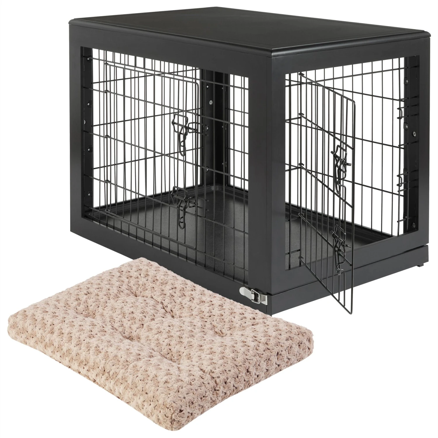 Frisco Double Door Furniture Style Dog Crate, Black & Frisco Swirl Dog Crate Mat 1 Frisco Double Door Furniture Style Dog Crate, Black & Frisco Swirl Dog Crate Mat