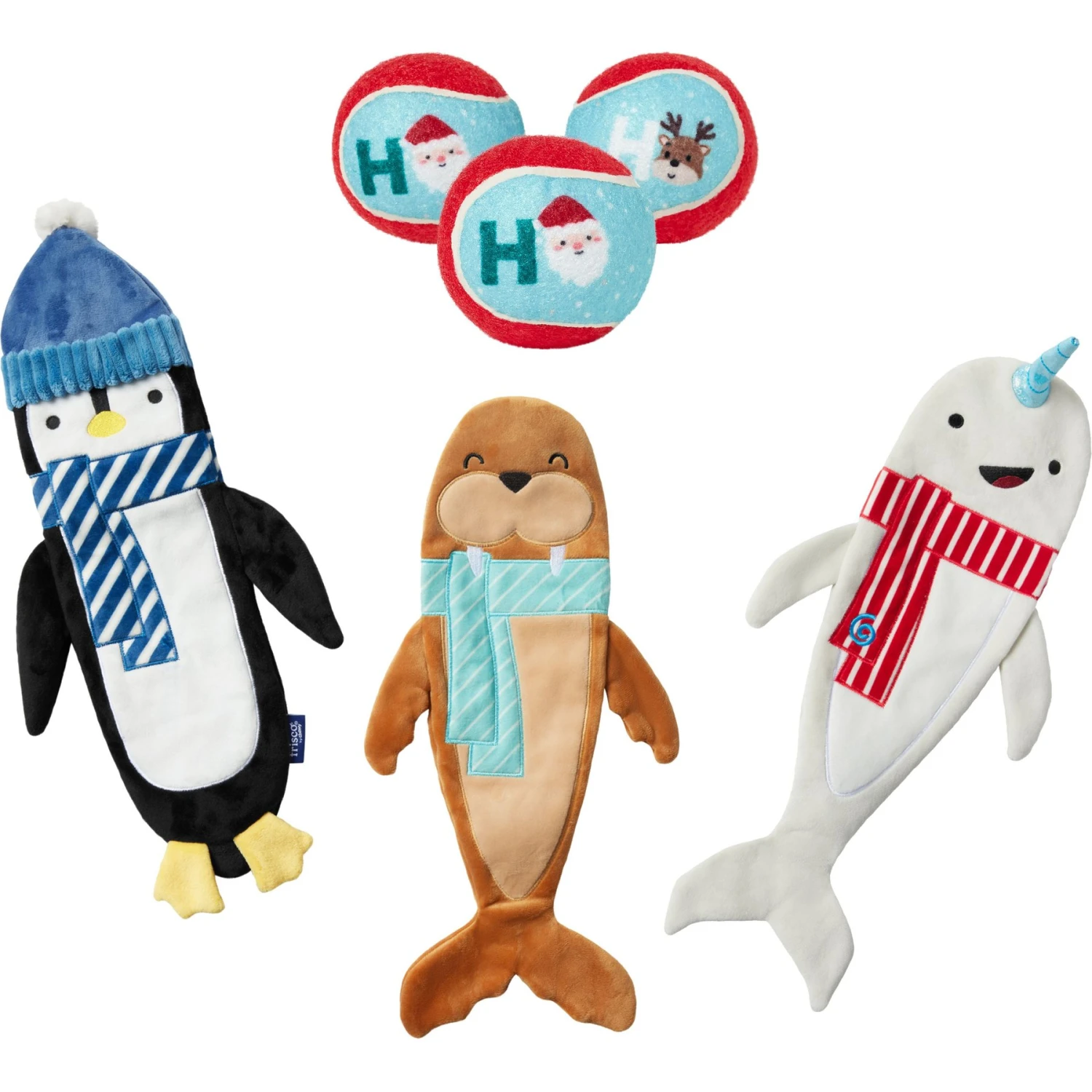 Frisco Holiday Ho Ho Ho Fetch Squeaky Tennis Ball Dog Toy & Frisco Holiday Arctic Friends Stuffing-Free Skinny Plush Squeaky Dog Toy 1 Frisco Holiday Ho Ho Ho Fetch Squeaky Tennis Ball Dog Toy & Frisco Holiday Arctic Friends Stuffing-Free Skinny Plush Squeaky Dog Toy